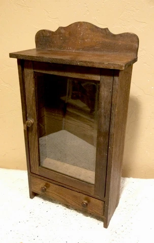 Vintage 18” Hand Made Hardwood Curio Cabinet W/Glass Door Cover