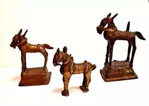 Antique Brass Asian Indian Temple Tribal Horse Figure Set of 3 - Picture 1 of 8