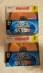 10 Maxell Blank DVD-R Sparklers 2x 5 Packs Assorted Colors 4.7GB Brand New - Picture 1 of 4