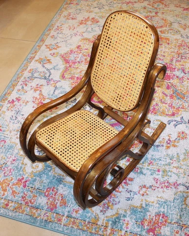 Vintage Child Size Caned Rocking Chair MCM Thonet/Bentwood Style Great Condition Cover