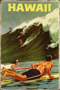 Hawaii Surfing Travel Advert Vintage Retro Style Metal Sign, beach, holiday - Picture 1 of 1