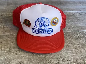Timekeepers MC Motorcycle Club Trucker Mesh Snapback Hat Cap VTG 80s New W/Pins - Picture 1 of 7