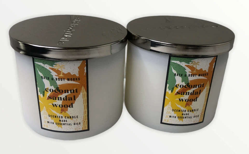 Coconut Sandalwood 3 Wick Candle X4 Bath & Body Works White Barn