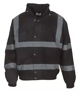 Chaqueta de bombardero impermeable de alta visibilidad de seguridad negra para hombre Hi Viz Vis Workwear - Imagen 1 de 1