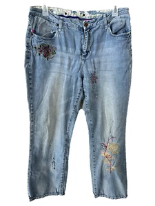 Zana Di jeans size16 blue denim distress beads embroidered 31" inseam 4 pockets - Picture 1 of 8