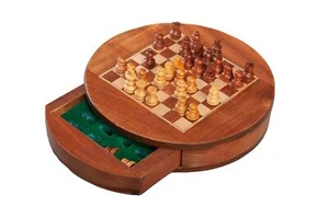 WOODEN MAGNETIC Travel Chess Set - 6" Circle - Picture 1 of 1