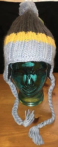 Bula Knit Hat Beanie Fleece Lined Earflaps Stripes Blue Brown Yellow Unisex New - Picture 1 of 3