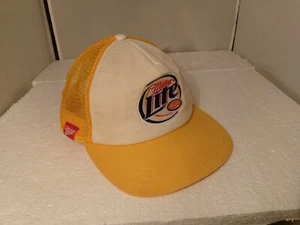Vintage Miller Lite Beer Foam Mesh Trucker Snapback Hat Yellow & White - Picture 1 of 13