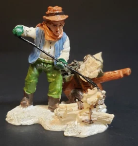 Holiday Time Santas Workbench Christmas Village Man Loading Firewood Wheelbarrow - Picture 1 of 7