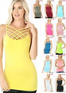 Criss Cross Strappy Cage Camisole Tank Top Layering Spaghetti Strap Long Womens - Picture 1 of 34