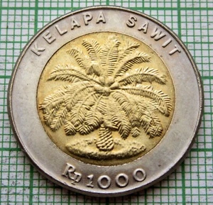 INDONESIA 1993 1000 Rupiah, PALM OIL TREE & GARUDA Bi-Metallic UNC - Picture 1 of 6