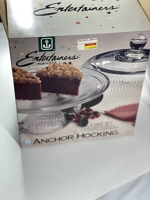 Anchor Hocking Entertainers Juego de Pasteles con Patas con Cúpula de Vidrio Soporte - Hecho en EE. UU. - NUEVO EN CAJA Foto 1 de 4