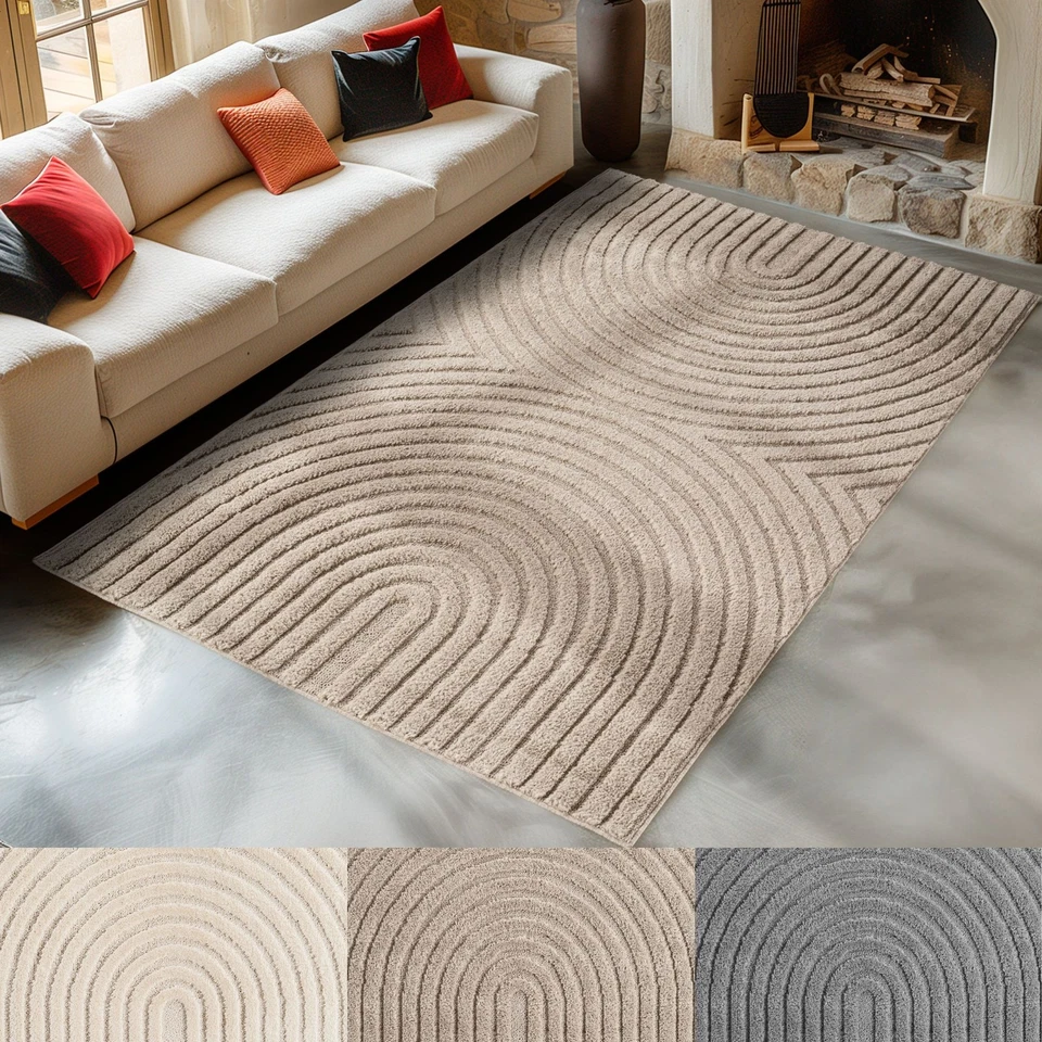 Teppich Wohnzimmer Skandi Boho Design, Hoch-Tief Effekt Weicher Shaggy Langflor - Bild 1 von 1