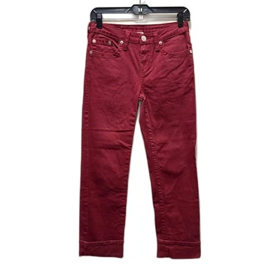 True Religion Kids Big T Straight Leg Jeans Deep Red Cuffed Hem Denim Size 14 - Image 1 of 4