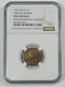 NGC Authentic 1922 NO "D" Strong Rev Lincoln/Wheat Ears rev Cent FINE Details - Picture 1 of 4