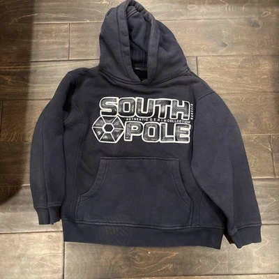 Винтажная толстовка с капюшоном South Pole размер молодежный средний темно-синий вышитый логотип 90-х - Изображение 1 из 4