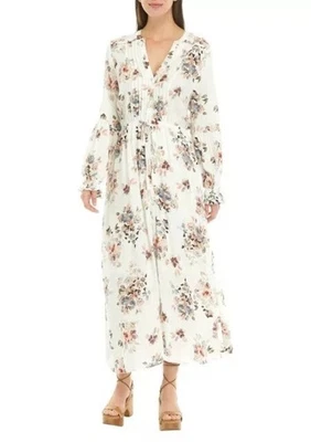 American Rag Women's M Maxi Dress Floral Blouse, Long Sleeve Side Slits - Image 1 of 4