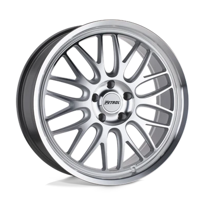 20x8.5 Petrol P4C SILVER W/ MACHINED FACE & LIP Wheel 5x108 (40mm) Set of 4 - Image 1 of 4