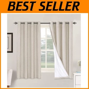 Blackout Linen Curtains 63" - 2 Panels Natural - Picture 1 of 9