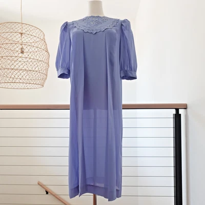 Vestido Vintage Neil Martin Mujer 12 Lavanda Bordado Yugo Corea Midi Foto 1 de 4
