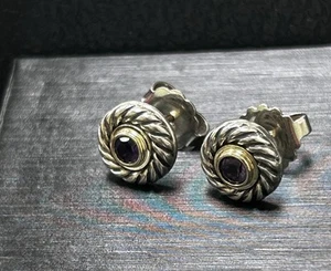 David Yurman Amethyst Cookie Stud Earrings in Sterling Silver 925, 585 gold - Picture 1 of 4