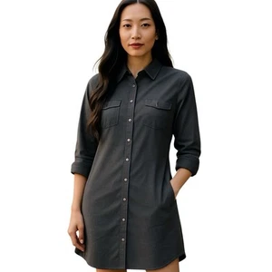 Faherty Button Front Shirt Dress Womens Sz Small Organic Cotton Gray Legend Long - Picture 1 of 10