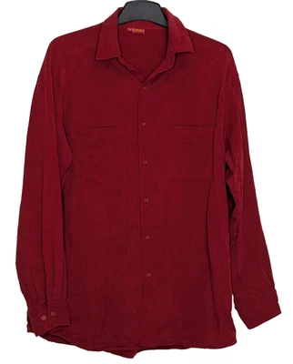 Tianello Men's Button Front Rayon Red Shirt Size Medium Long Sleeve Made In USA Foto 1 de 4