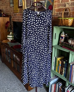 Susan Graver Women's 3/4 Sleeve Navy Blue White Polka Dots Stretch Dress Size S - Picture 1 of 7