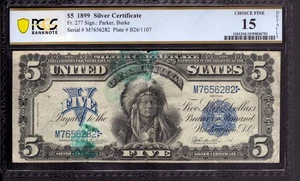 1899 $5 SILVER CERTIFICATE CHIEF NOTE FR.277 PARKER BURKE PCGS B CHOICE F 15 NET - Picture 1 of 4