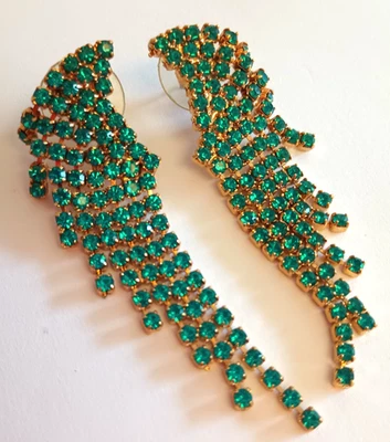 Pendientes perforados colgantes azules cascada Elizabeth Cole vintage cristales tono dorado Foto 1 de 4