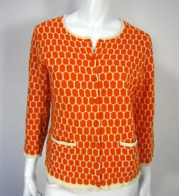 Garnet Hill Cárdigan Suéter Talla M Mediana Manga Larga Cuello Redondo Naranja Foto 1 de 4