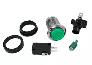 Green LED Arcade Pushbutton with Chrome Bezel - Picture 1 of 2