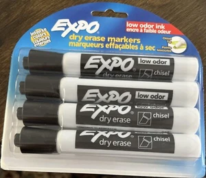 Expo Geruchsarme Keilspitze trocken abwischbare Marker, 4 schwarze Marker neu kostenloser Versand  - Bild 1 von 2