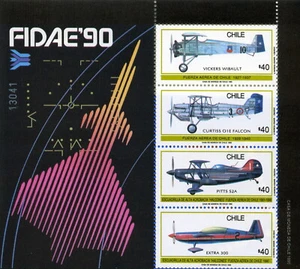 Aviones Chile 1990 Block Souvenir Scott 878 -881 FIDAE 90 - Imagen 1 de 1