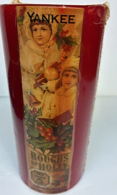 yankee boughs of holly 6 inch scented pillar candle  vintage - Image 1 of 2