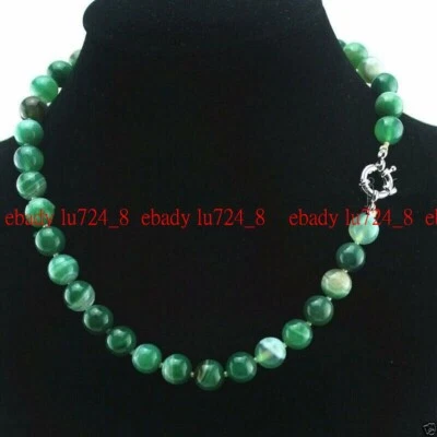 6/8/10/12mm Exquisito Moda Verde Rayas Ágata Redondas Gemas Cuentas Collar 20" Foto 1 de 4