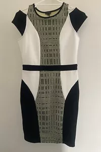 NWT River Island Women’s Size 12 Dress Black Ivory Beige Stretch Bodycon Smart - Picture 1 of 11