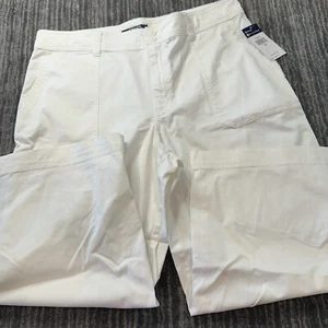 Chaps Crop Pants Womens 16 Wide Leg White Chino Capri Cotton Blend Summer New - Picture 1 of 12