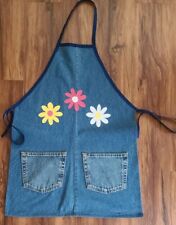Denim Blue Jean Apron ~ Daisy Pattern ~ Pockets ~ Handmade ~ Kitchen Apron (2) 
