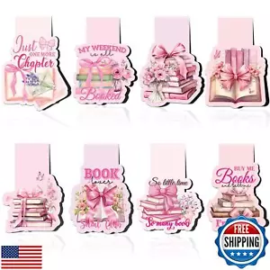 Pink Bow Magnetic Bookmarks: 8 Pcs Coquete Bowknot Magnet Book Page Markers, - Picture 1 of 5
