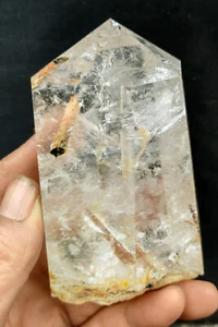 407g NATURAL TOURMALINE RUTILATED QUARTZ CRYSTAL POINT HEALING - Picture 1 of 22