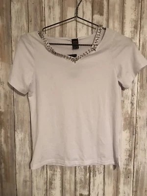 Badgley Mischka DEPORTE Blanco Entrenamiento Ejercicio Tachonado Tachonado Top M Mediano RARO Foto 1 de 4