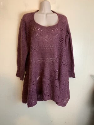 Женский свитер Simply Noelle фиолетовая слива туника легкий открытый плетение S/M - Изображение 1 из 4