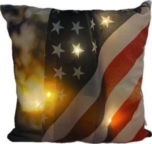 LED Pillow, USA flag US, 4th of July - Light Up Throw Pillow, Night Light, 16x16 - Picture 1 of 5