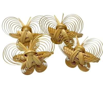 Juego de servilletas mariposa de ratán boho acabado natural decoración de mesa de primavera 2 pulgadas Foto 1 de 4