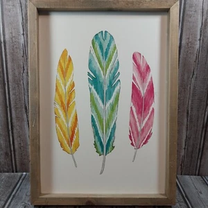 Hobby Lobby Feather Trio Watercolor Art 10x14 Wood Framed Wall Hanging - Picture 1 of 9