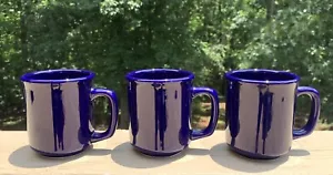 Set Of 3 Made in Italy Ceramic Cobalt Blue Coffee Tea Cup Mugs 3 7/8” Tall EUC - Picture 1 of 4