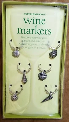 Copa de vino CÁSCARAS DE MAR marcadores dijes verano playa océano casa fiesta picnic Foto 1 de 4