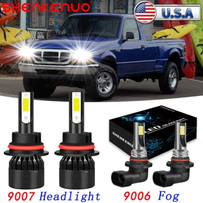 For Ford Ranger 1998-2000 6000K LED Headlight High&Low +Fog lamp Bulbs Combo Kit - Image 1 of 4