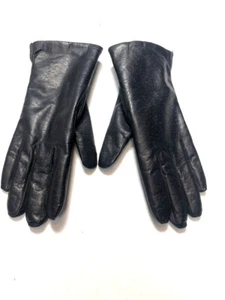 Damen Vintage Leder & Fell Handschuhe zierlich elegant mittel schwarz edel 60er Jahre - Bild 1 von 4
